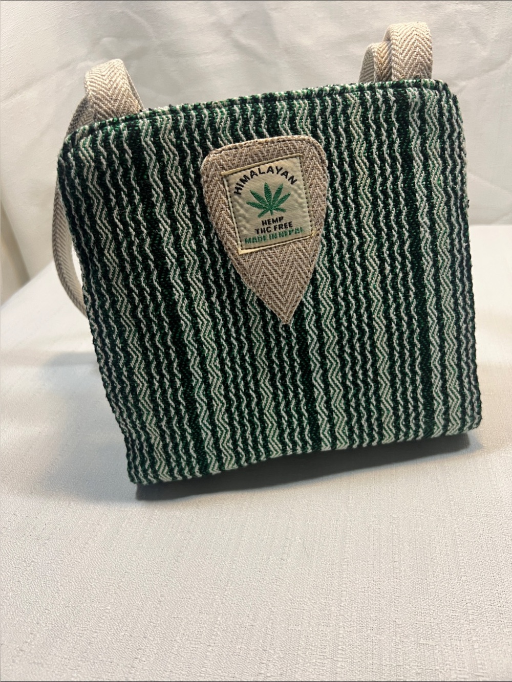 NWOT Himalayan Hemp Crossbody Bag Green Striped Boho Festival Purse Nepal